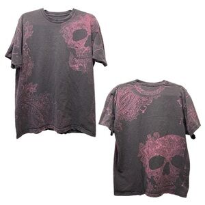 2761 La Vida Imita El Arte California T-shirt Brown W Pink Skulls Paisleys XL